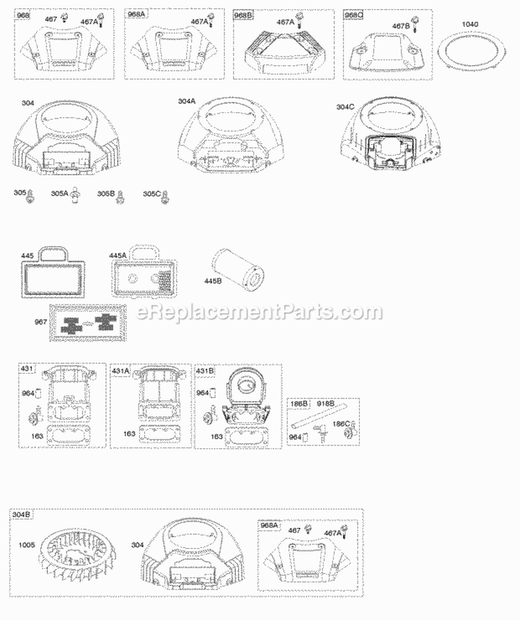Blower Housing Air Cleaner Diagram and Parts List for 406777-0001-B1  Briggs and Stratton Engine
